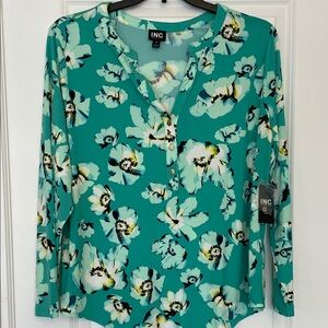 INC International Concepts Women's Teal Floral Blouse